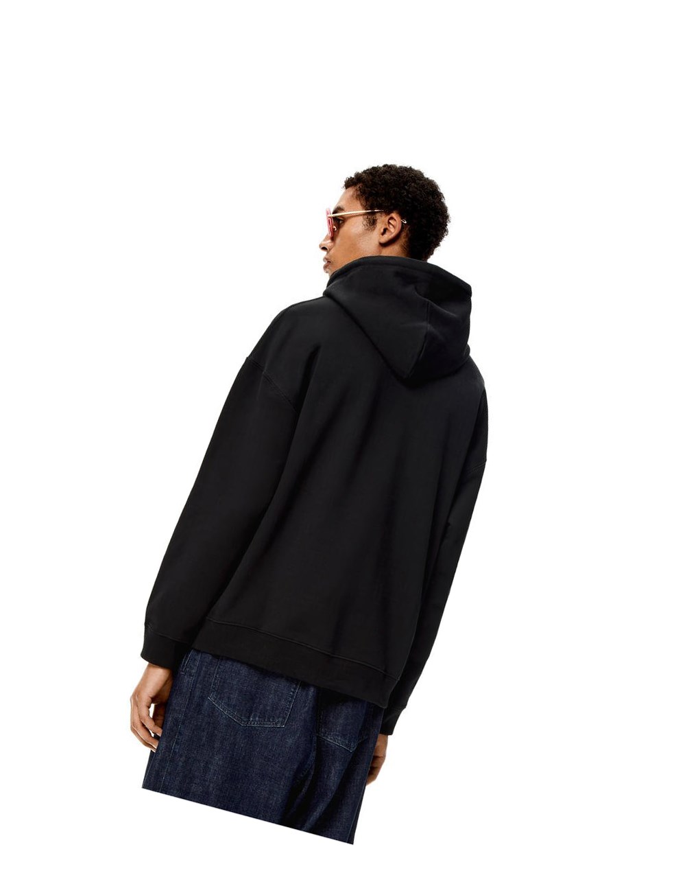 Loewe Anagram leather patch hoodie in cotton Noir | 8912WCUPA