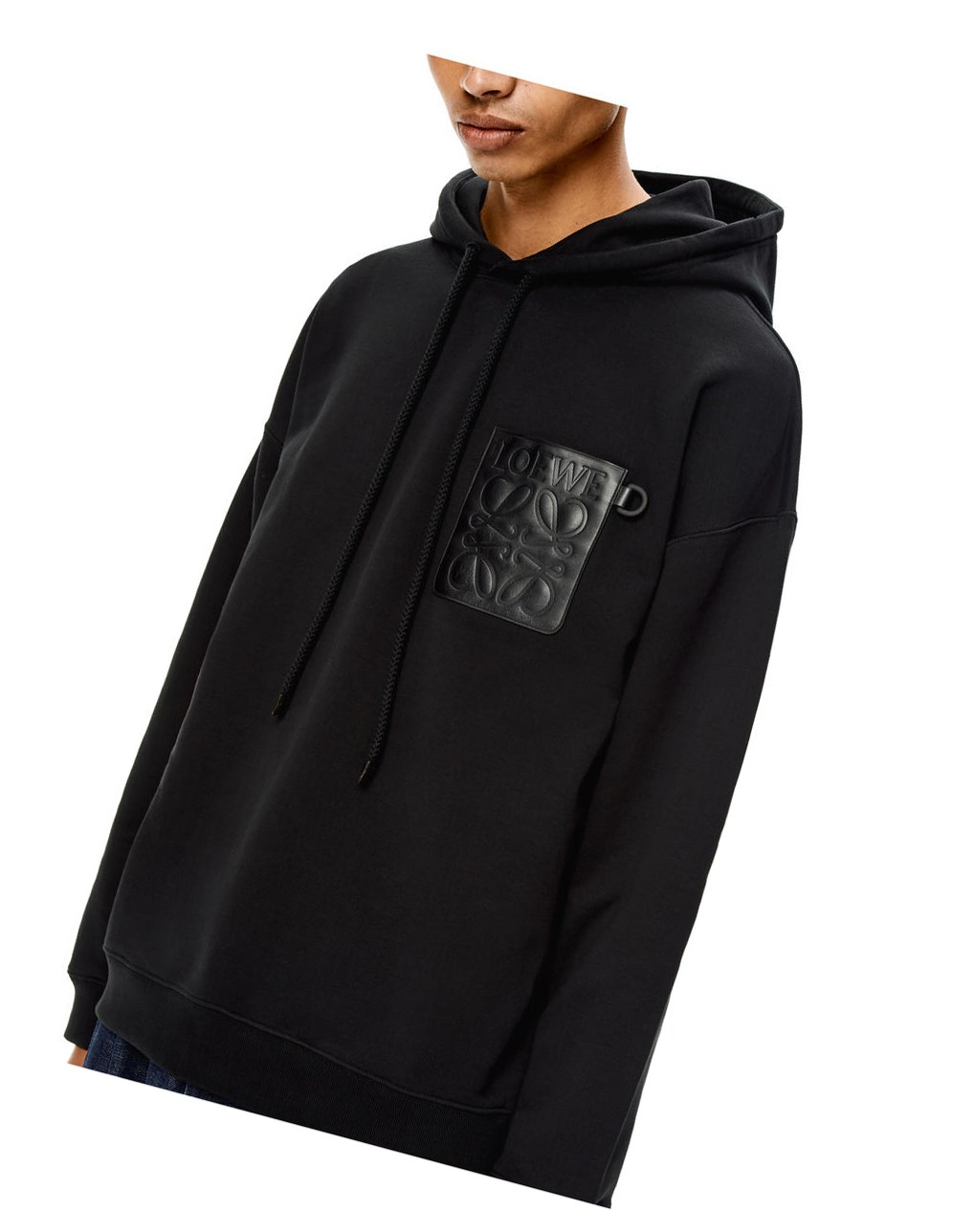 Loewe Anagram leather patch hoodie in cotton Noir | 8912WCUPA