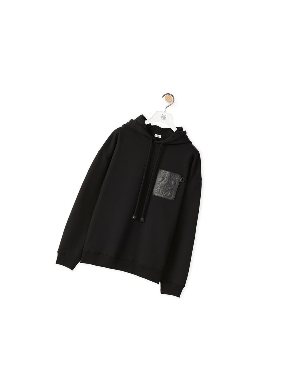 Loewe Anagram leather patch hoodie in cotton Noir | 8912WCUPA