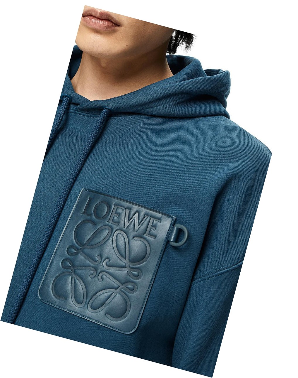 Loewe Anagram leather patch hoodie in cotton Petroleum | 9863HQFWC