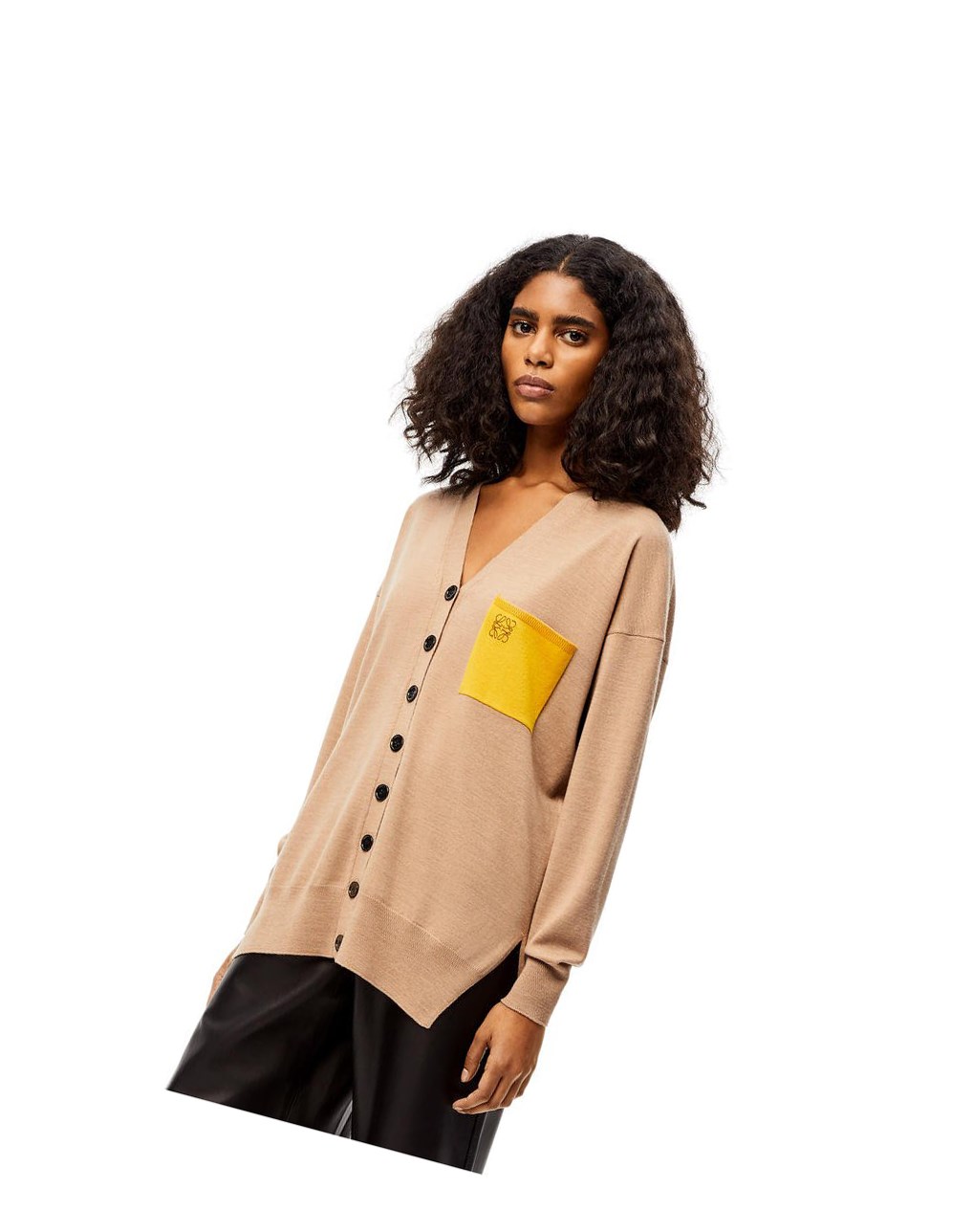 Loewe Anagram pocket cardigan in wool Camel | 3827XYGMP