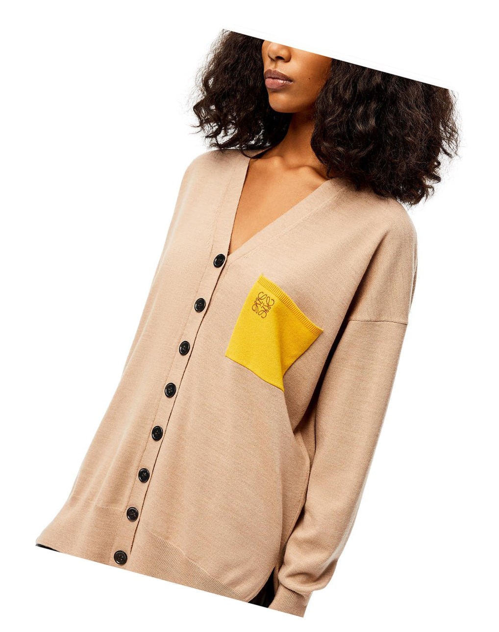 Loewe Anagram pocket cardigan in wool Camel | 3827XYGMP