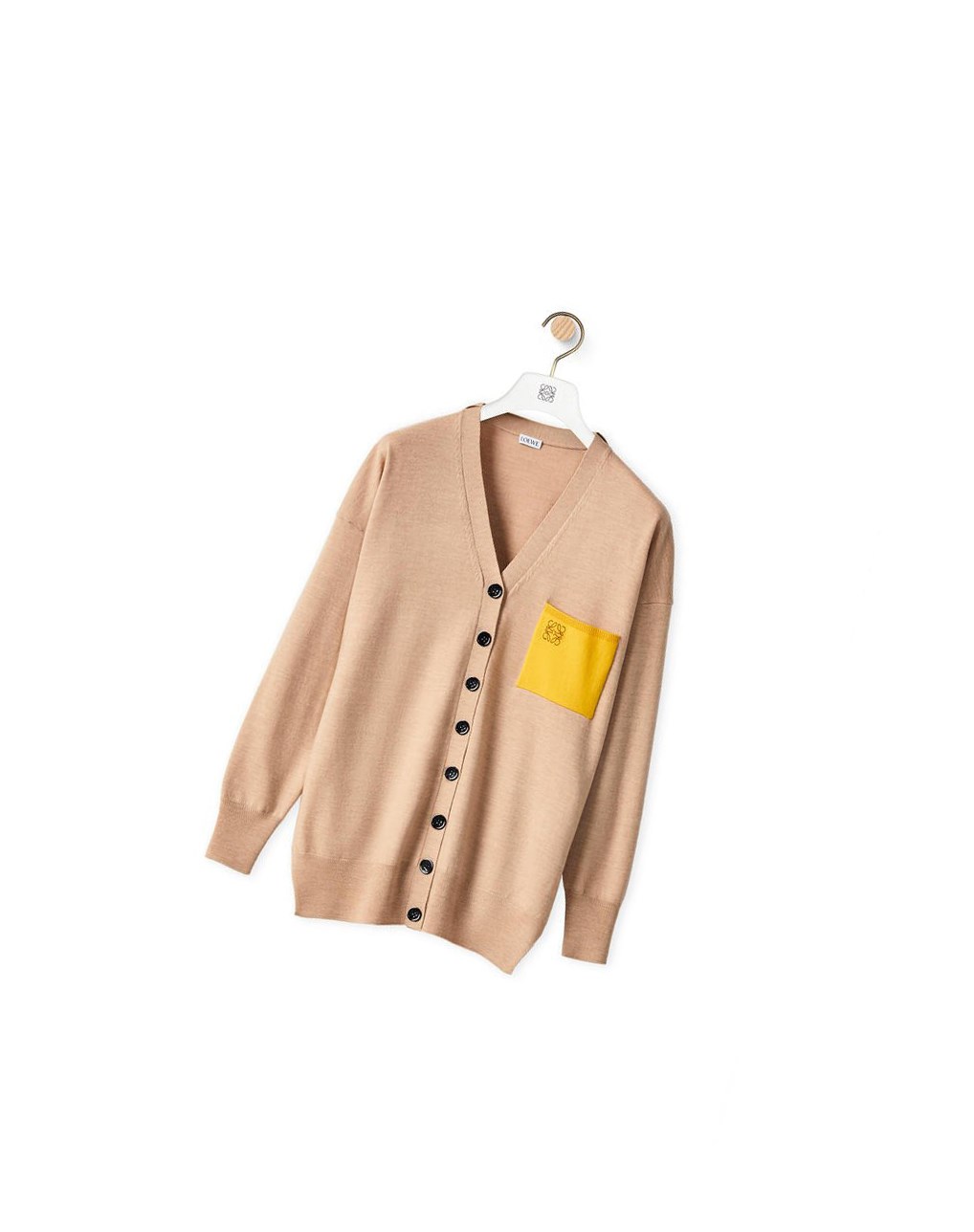 Loewe Anagram pocket cardigan in wool Camel | 3827XYGMP