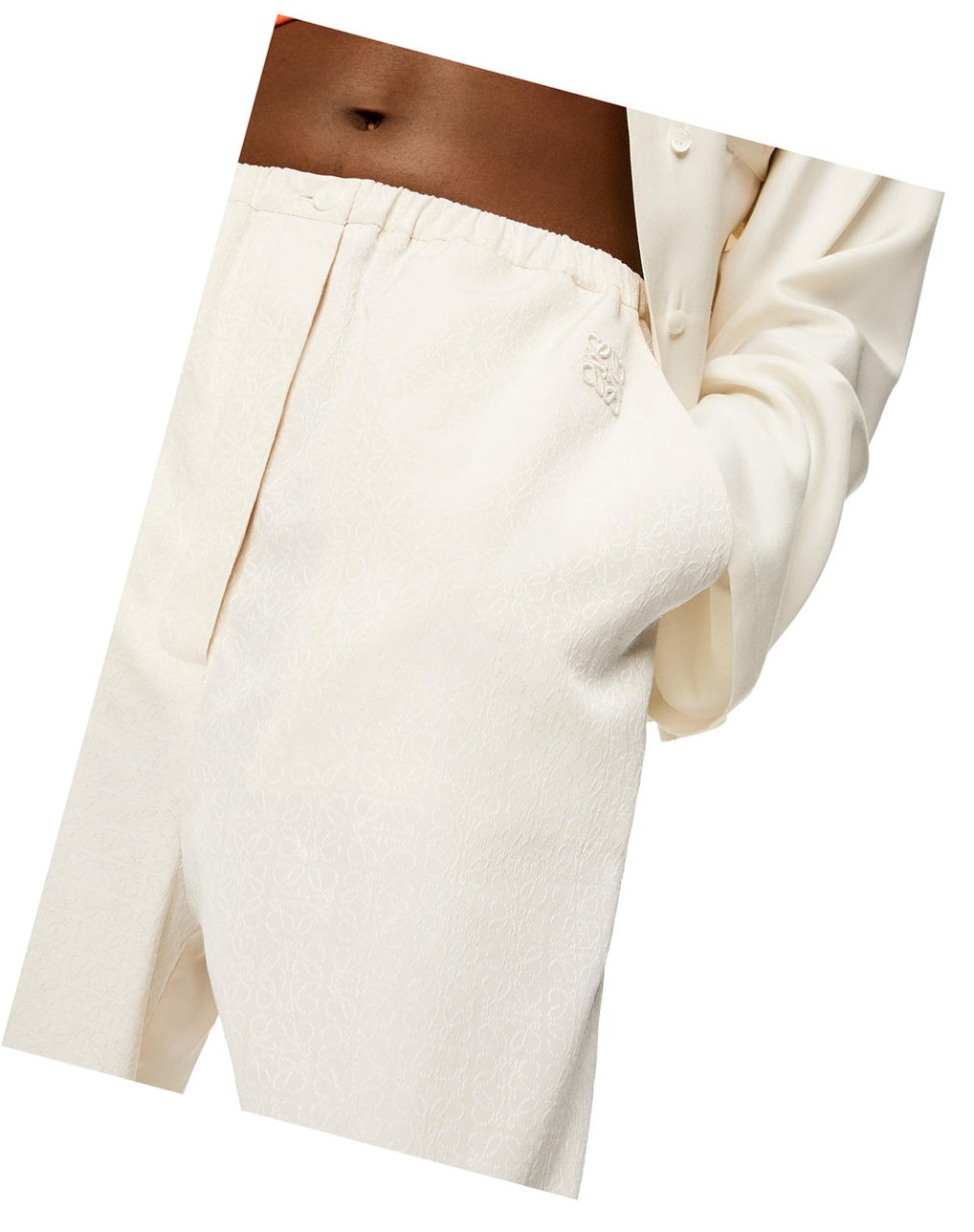 Loewe Anagram pyjama trousers in silk and cotton Ivory | 0986WGVAN