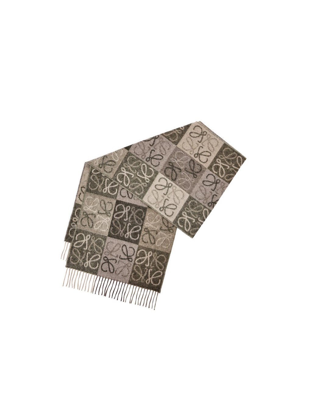 Loewe Anagram scarf in wool and cashmere Beige Kaki Vert | 0412ZBOFL