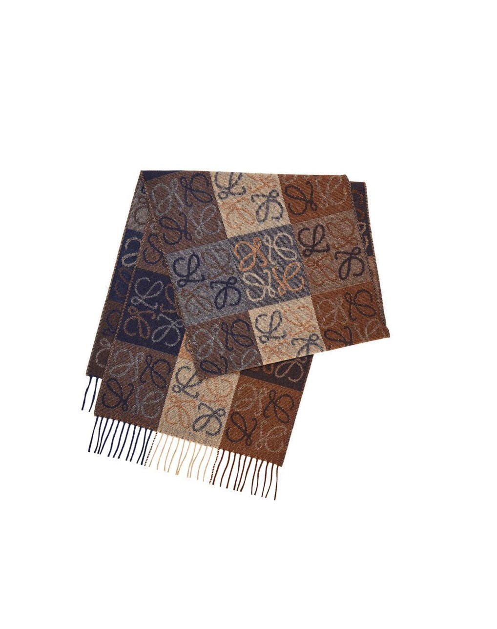 Loewe Anagram scarf in wool and cashmere Bleu Marine Marron | 5162TGRZO