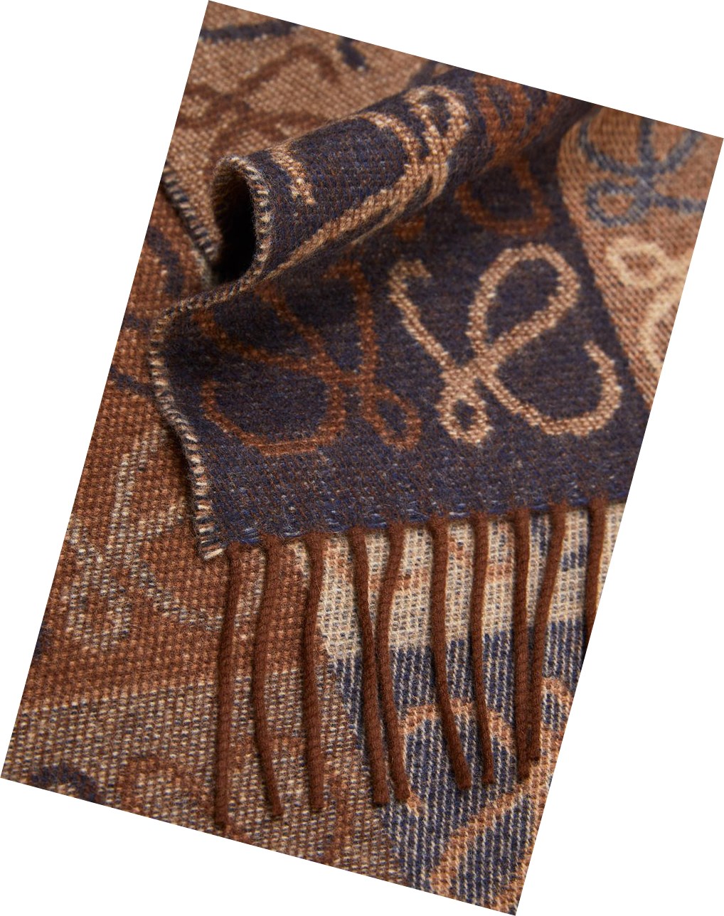 Loewe Anagram scarf in wool and cashmere Bleu Marine Marron | 5162TGRZO