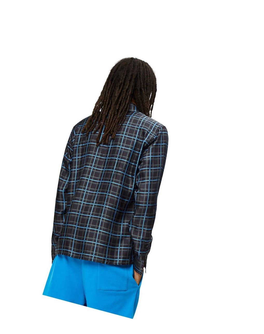 Loewe Anagram stamp check shirt in silk and cotton Grise Foncé Bleu | 0631YVFCT