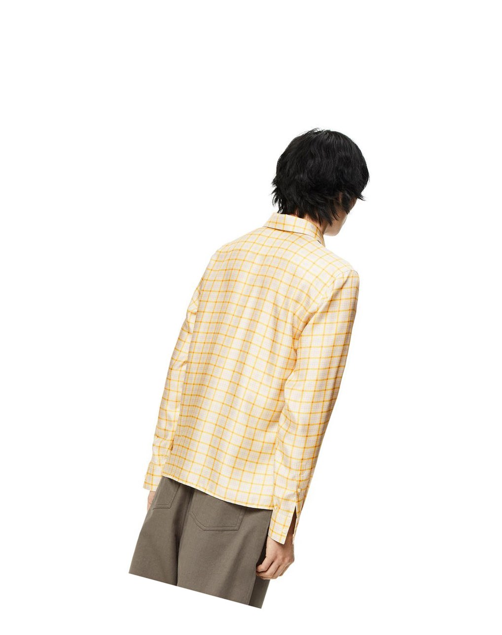 Loewe Anagram stamp check shirt in silk and cotton Jaune | 3269TLGJI