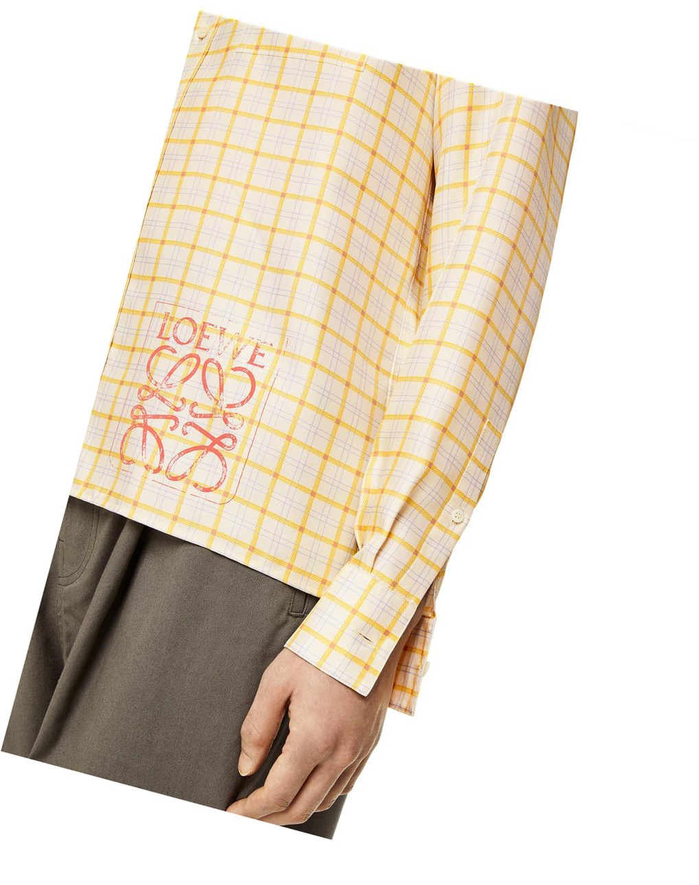 Loewe Anagram stamp check shirt in silk and cotton Jaune | 3269TLGJI