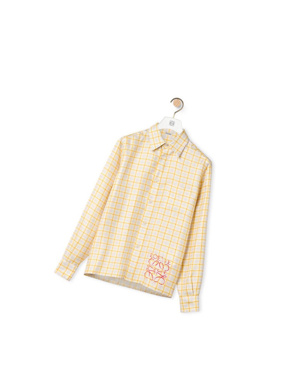 Loewe Anagram stamp check shirt in silk and cotton Jaune | 3269TLGJI