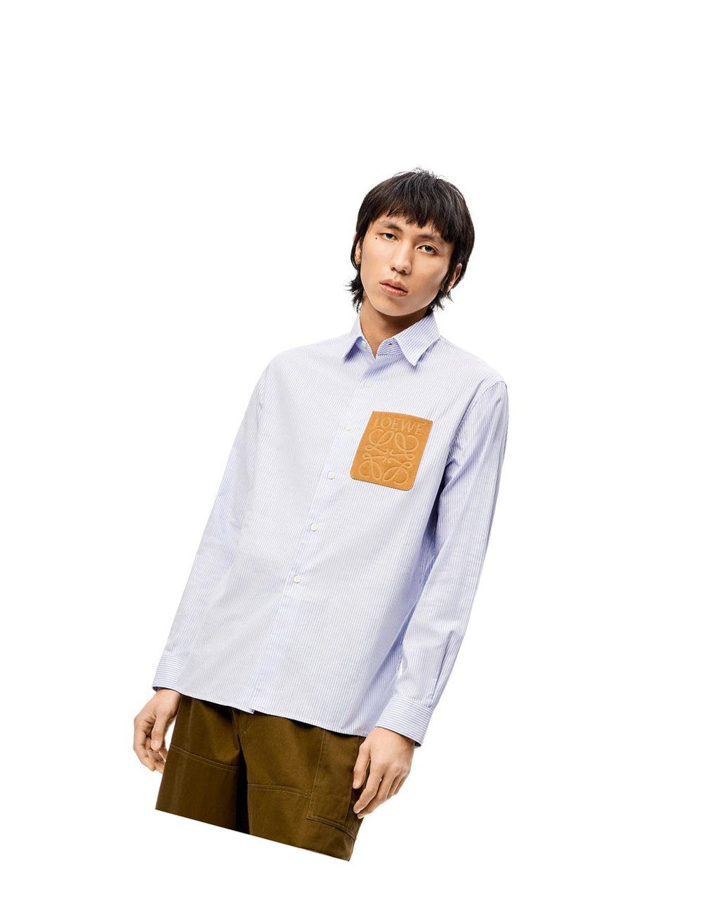 Loewe Anagram stripe shirt in cotton Blanche Bleu | 2417KIRPX