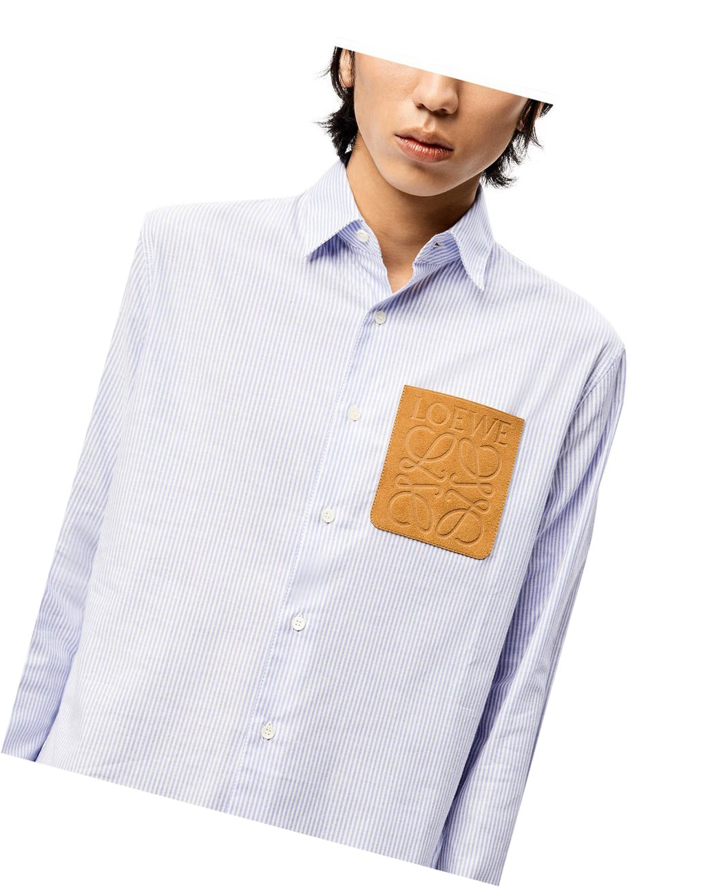 Loewe Anagram stripe shirt in cotton Blanche Bleu | 2417KIRPX