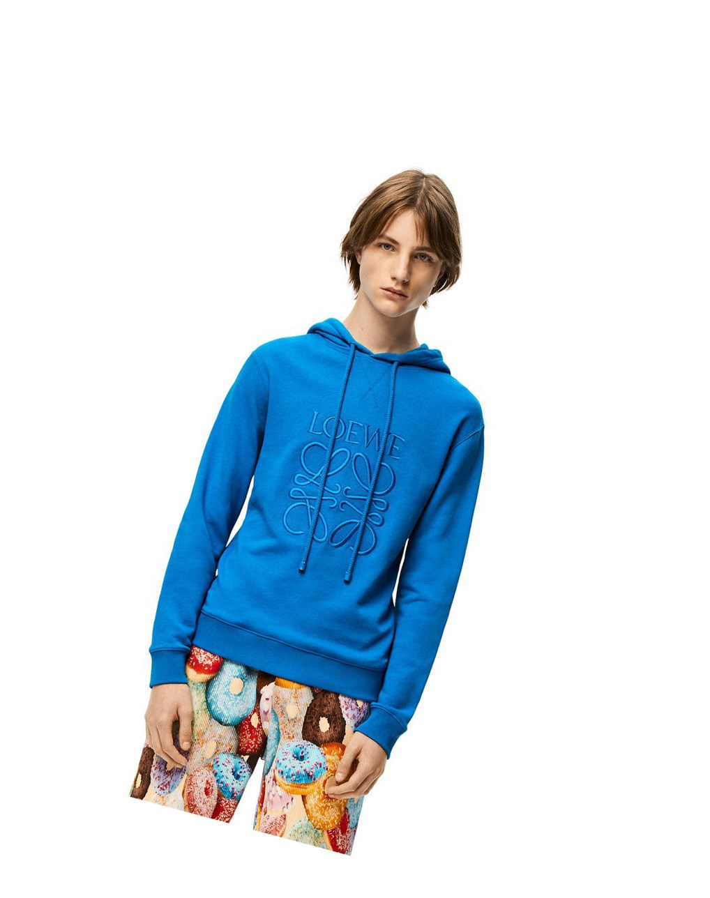 Loewe Anagram tonal hoodie in cotton Turquoise Foncé | 0519AHKXS