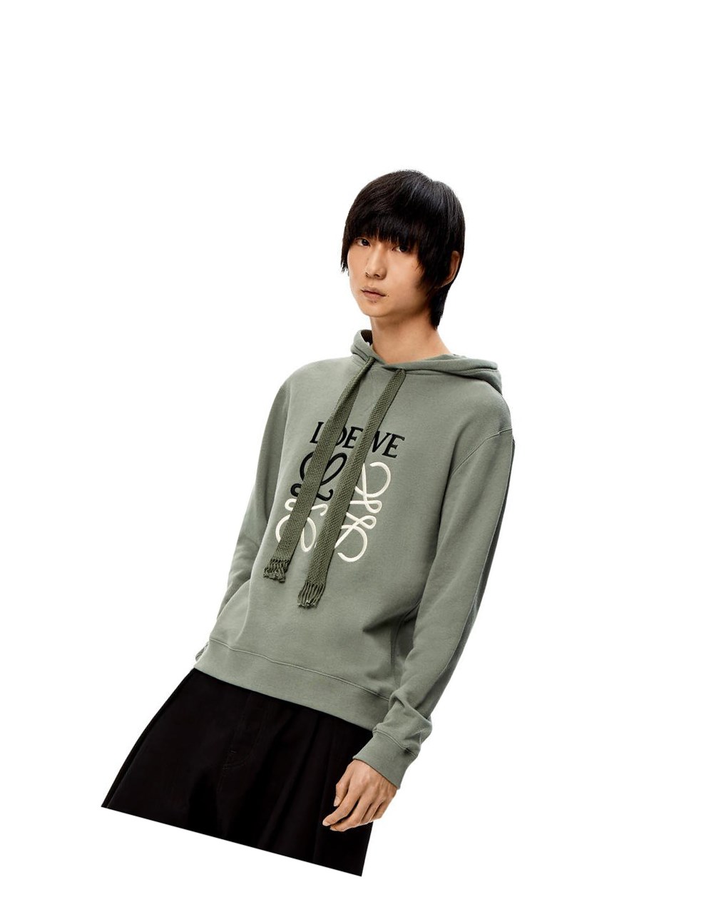 Loewe Anagram tonal hoodie in cotton Vert | 0218SEYMR