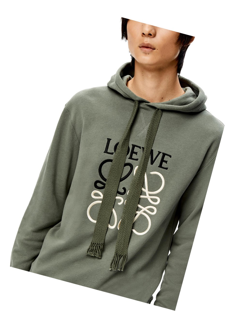 Loewe Anagram tonal hoodie in cotton Vert | 0218SEYMR