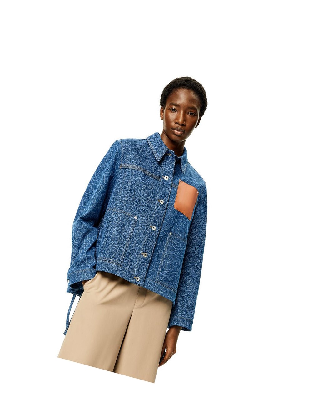 Loewe Anagram workwear jacket in denim Indigo Bleu | 0628UKPJS