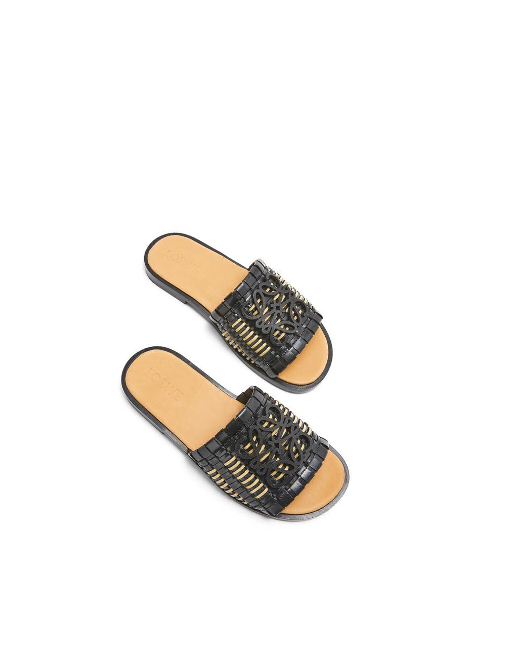 Loewe Anagram woven slide in calfskin Noir | 1068LGKBF