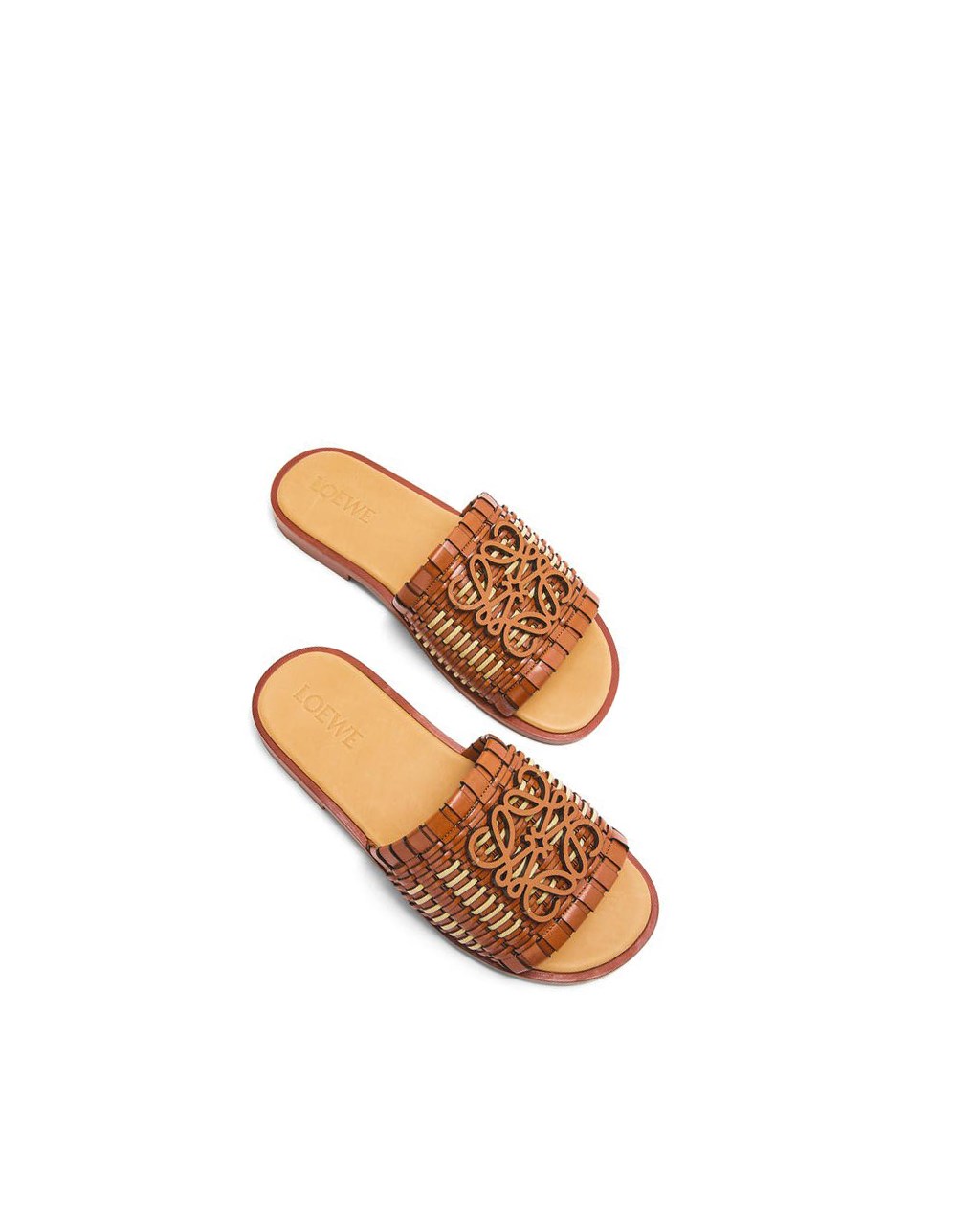 Loewe Anagram woven slide in calfskin Tan / Natural | 4156RTYKH