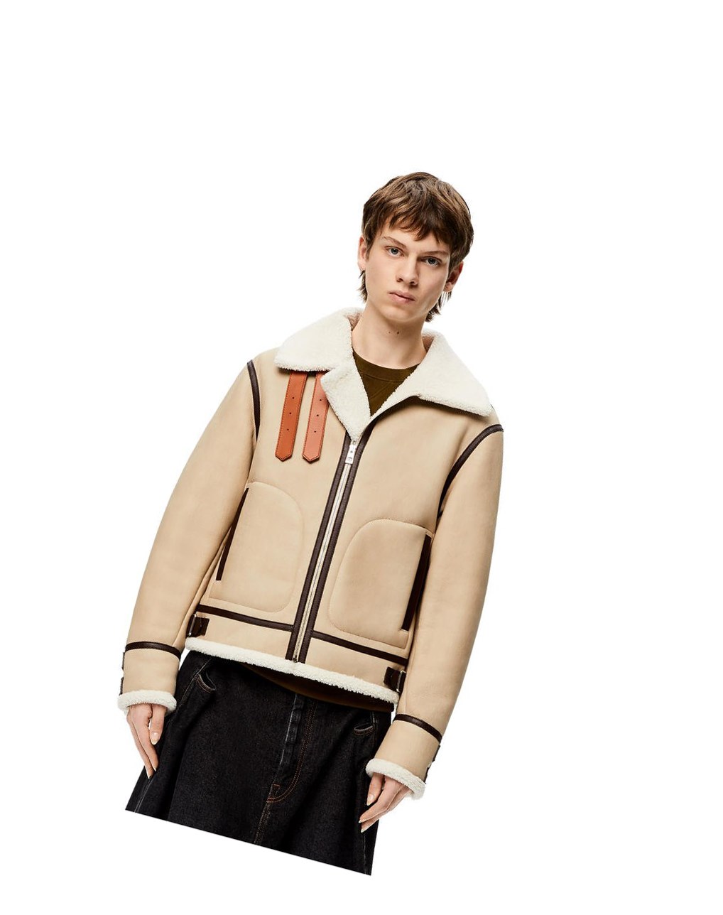 Loewe Aviator jacket in shearling Blanche Marron | 5136WQTUJ