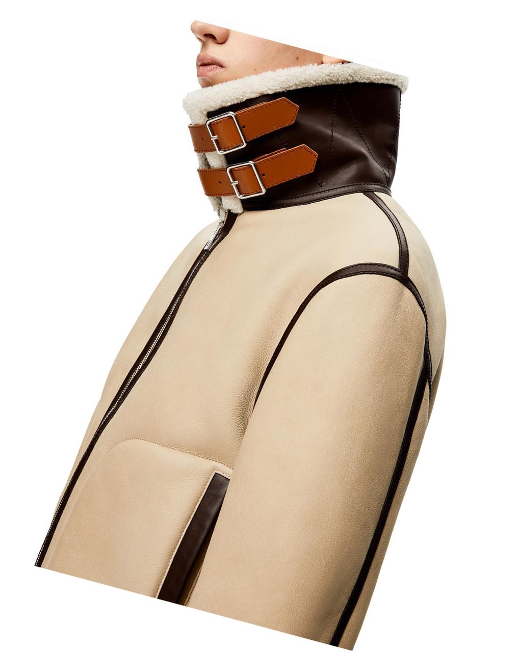 Loewe Aviator jacket in shearling Blanche Marron | 5136WQTUJ