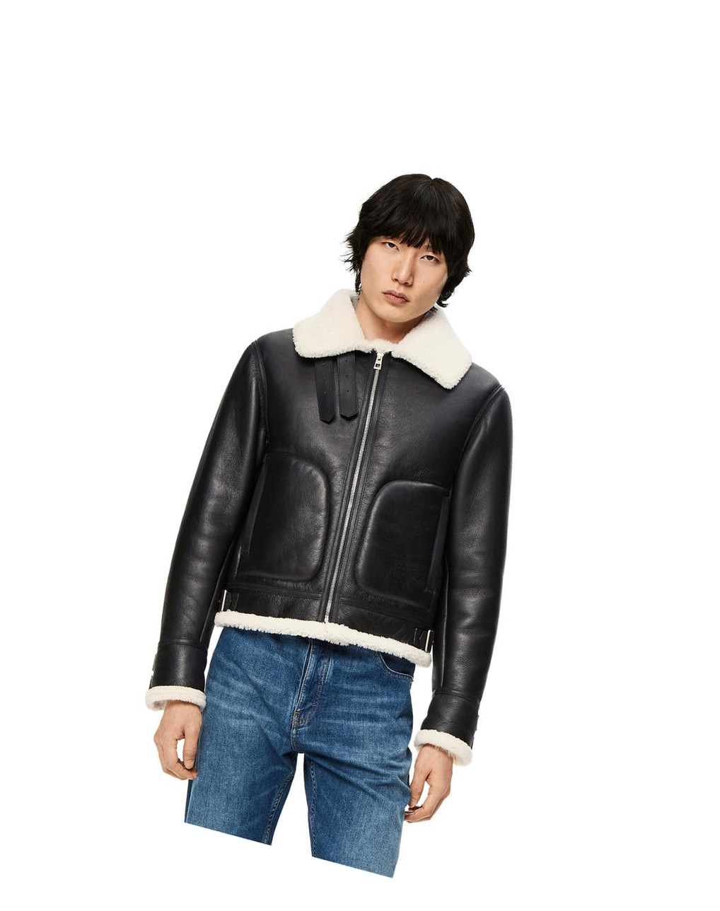 Loewe Aviator jacket in shearling Noir Blanche | 6379JCVQR