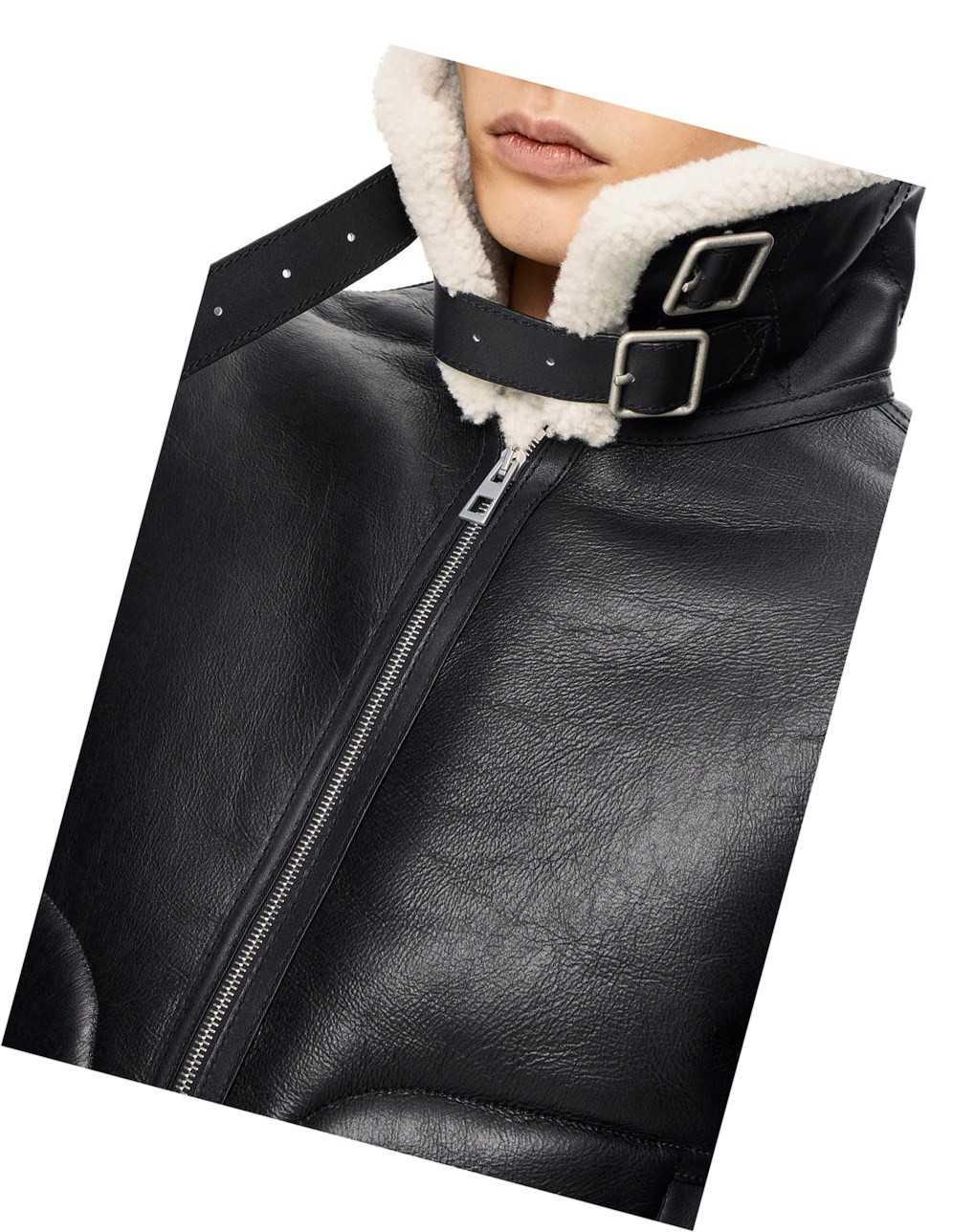 Loewe Aviator jacket in shearling Noir Blanche | 6379JCVQR