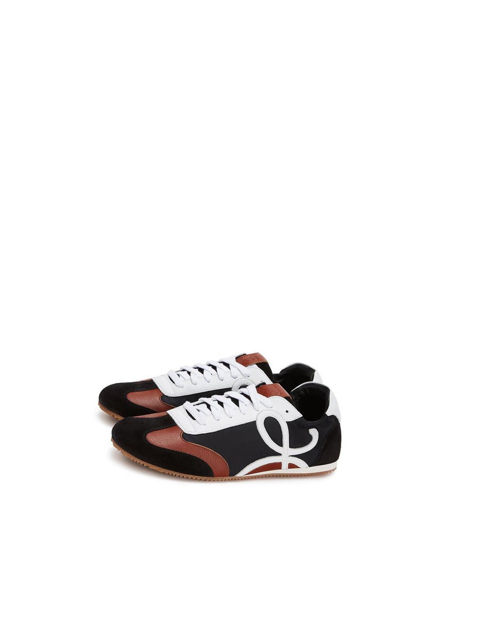 Loewe Ballet runner in nylon and calfskin Noir Blanche Marron | 1947YGDIJ