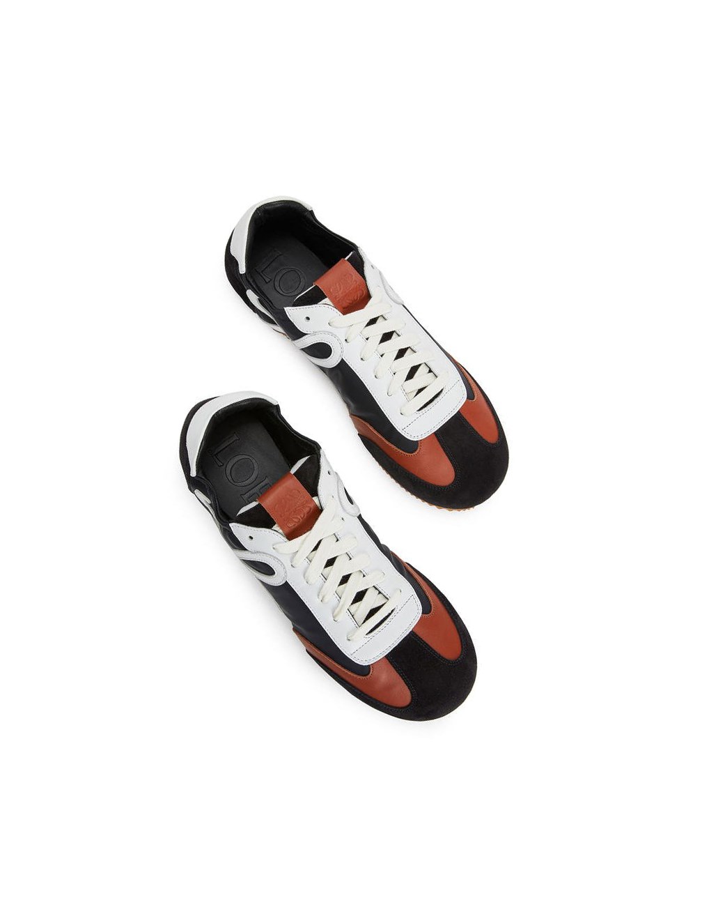 Loewe Ballet runner in nylon and calfskin Noir Blanche Marron | 1947YGDIJ