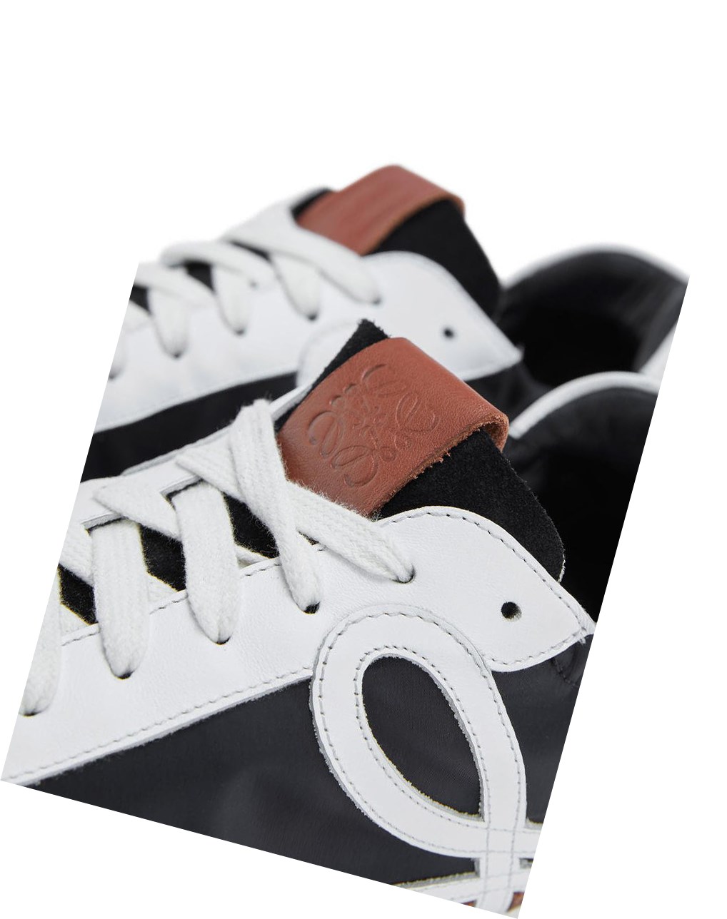 Loewe Ballet runner in nylon and calfskin Noir Blanche Marron | 1947YGDIJ