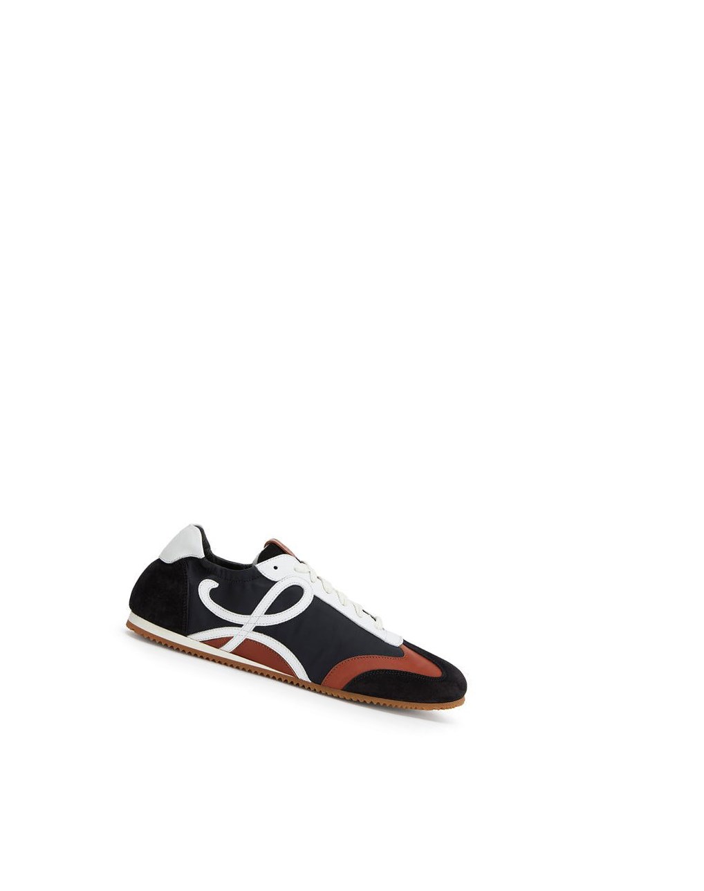 Loewe Ballet runner in nylon and calfskin Noir Blanche Marron | 1947YGDIJ