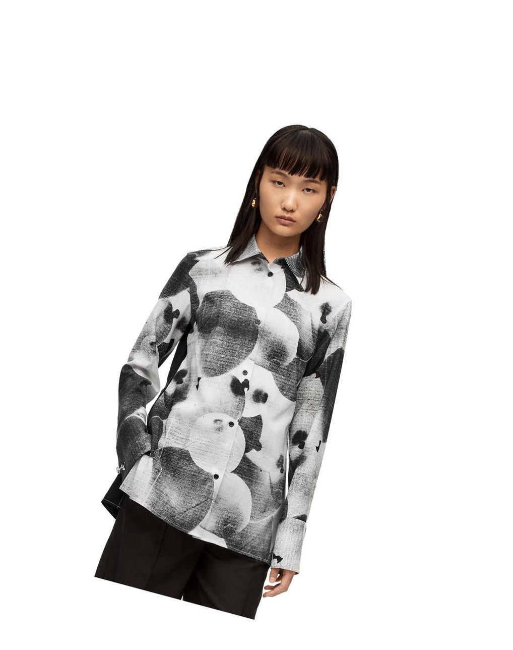 Loewe Balloon print shirt in wool Noir Blanche | 3687SYIWX