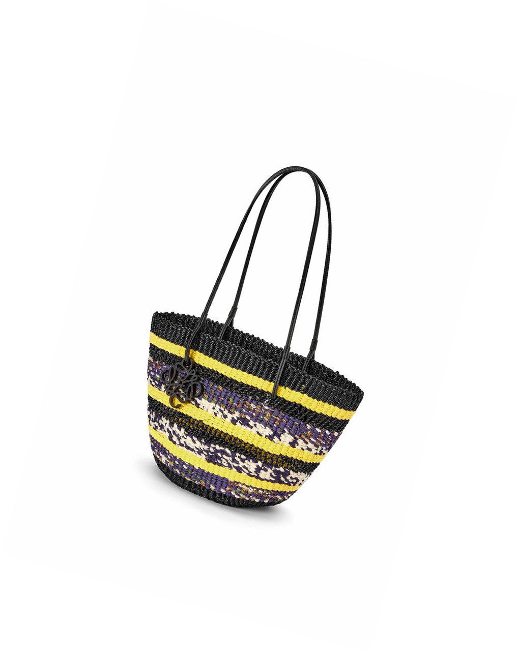 Loewe Basket Tote in elephant grass and calfskin Noir Jaune | 0728QNVWB