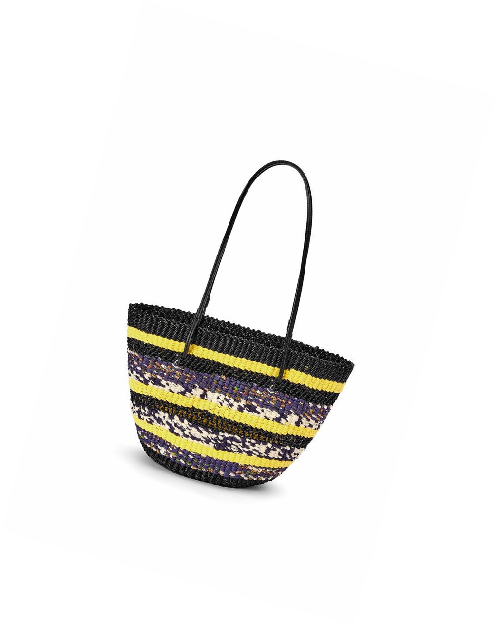 Loewe Basket Tote in elephant grass and calfskin Noir Jaune | 0728QNVWB