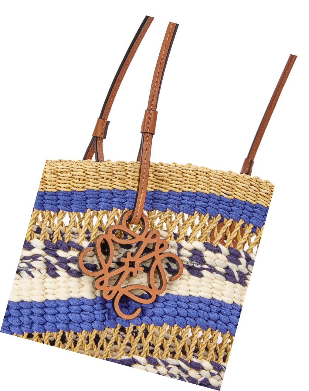 Loewe Basket Tote in elephant grass and calfskin Bleu | 7846MIYPT