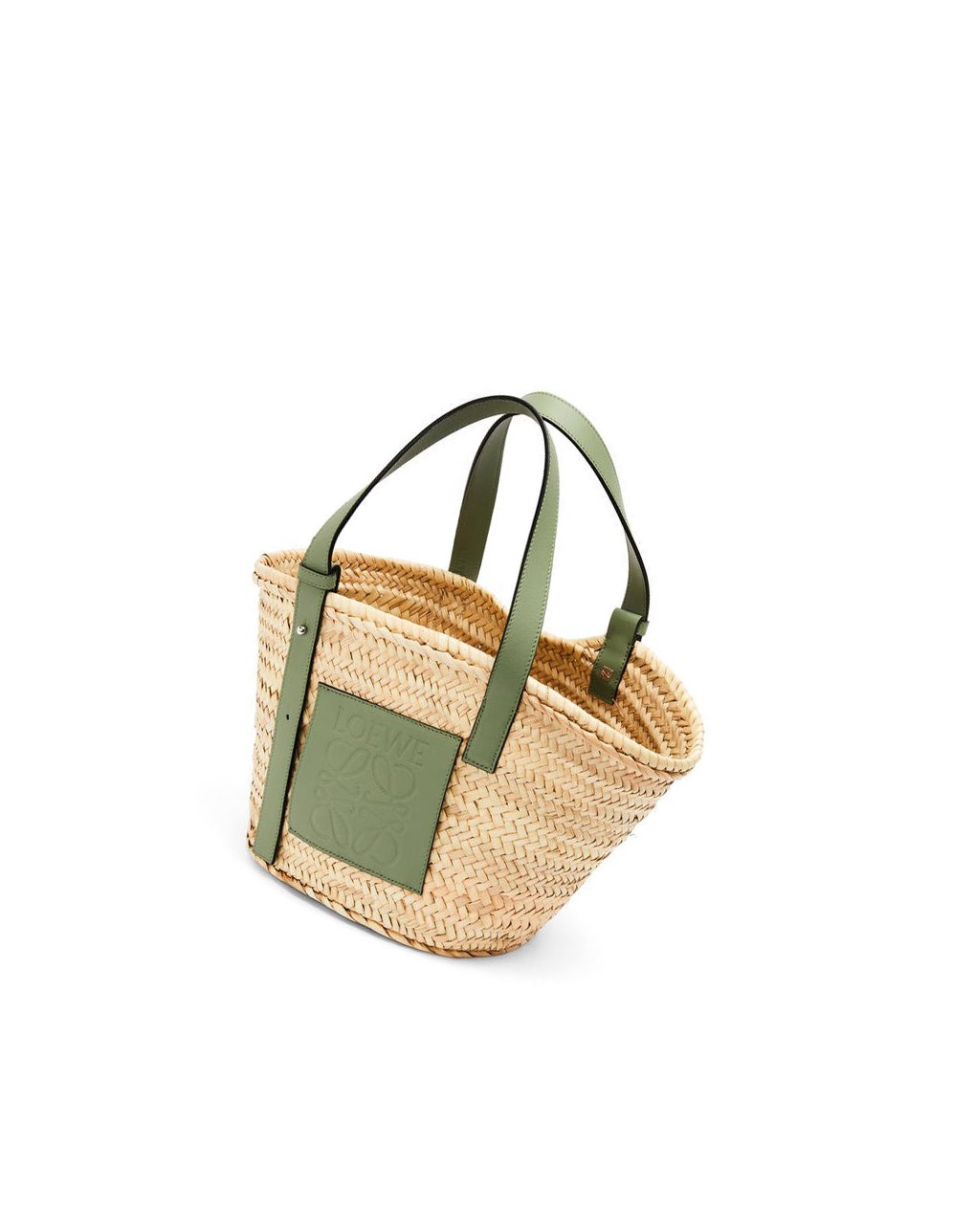 Loewe Basket bag in palm leaf and calfskin Natural / Rosemary | 4792YFOHJ