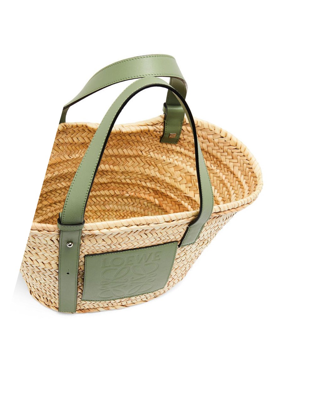 Loewe Basket bag in palm leaf and calfskin Natural / Rosemary | 4792YFOHJ