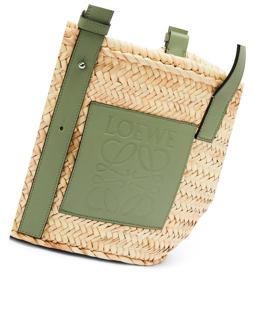 Loewe Basket bag in palm leaf and calfskin Natural / Rosemary | 4792YFOHJ