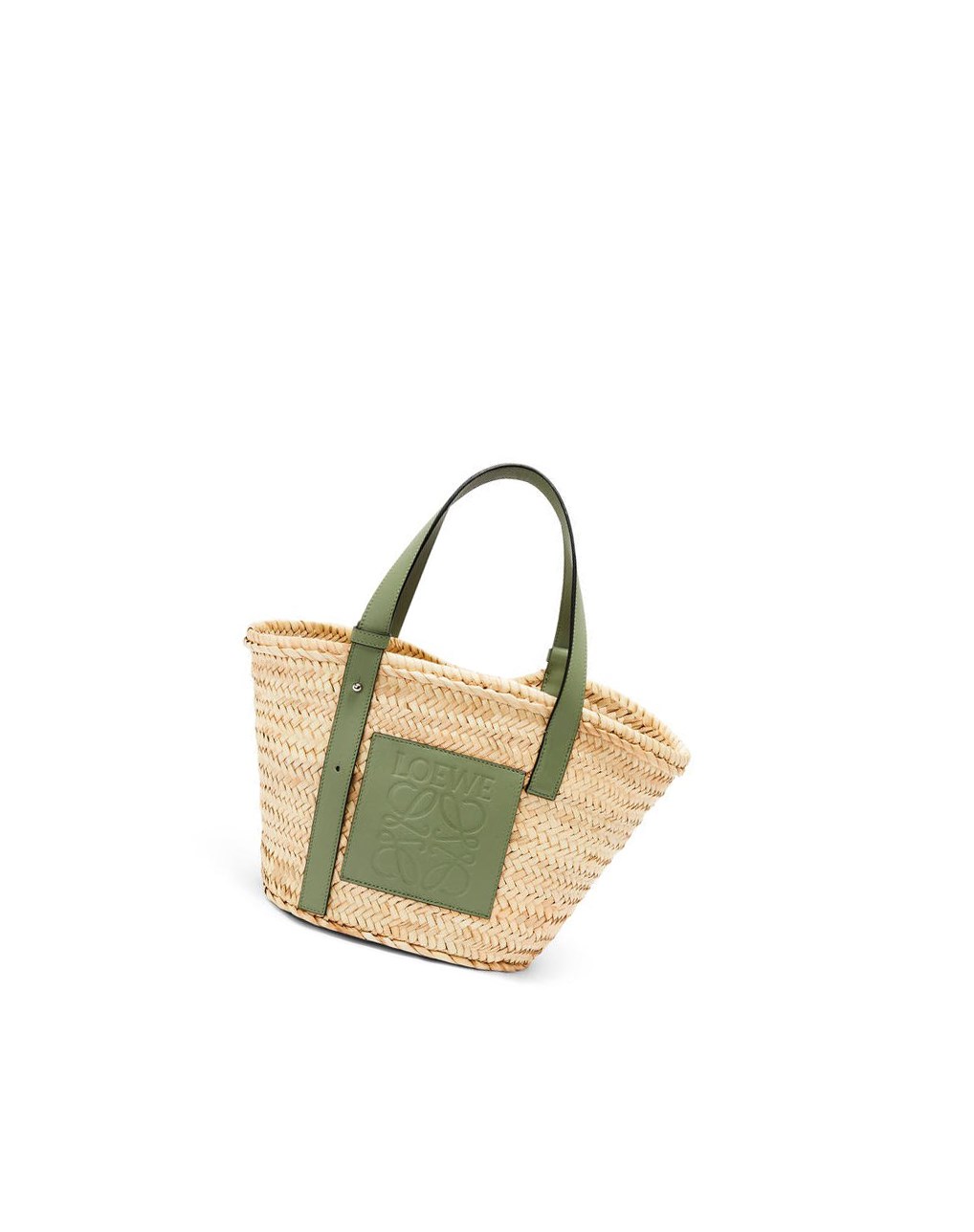 Loewe Basket bag in palm leaf and calfskin Natural / Rosemary | 4792YFOHJ