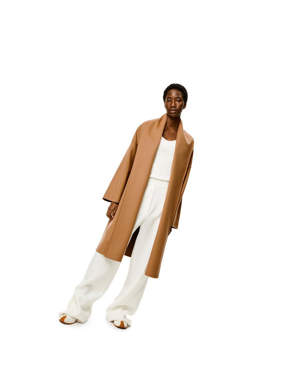 Loewe Belted coat in wool and cashmere Camel | 5124ESYUI