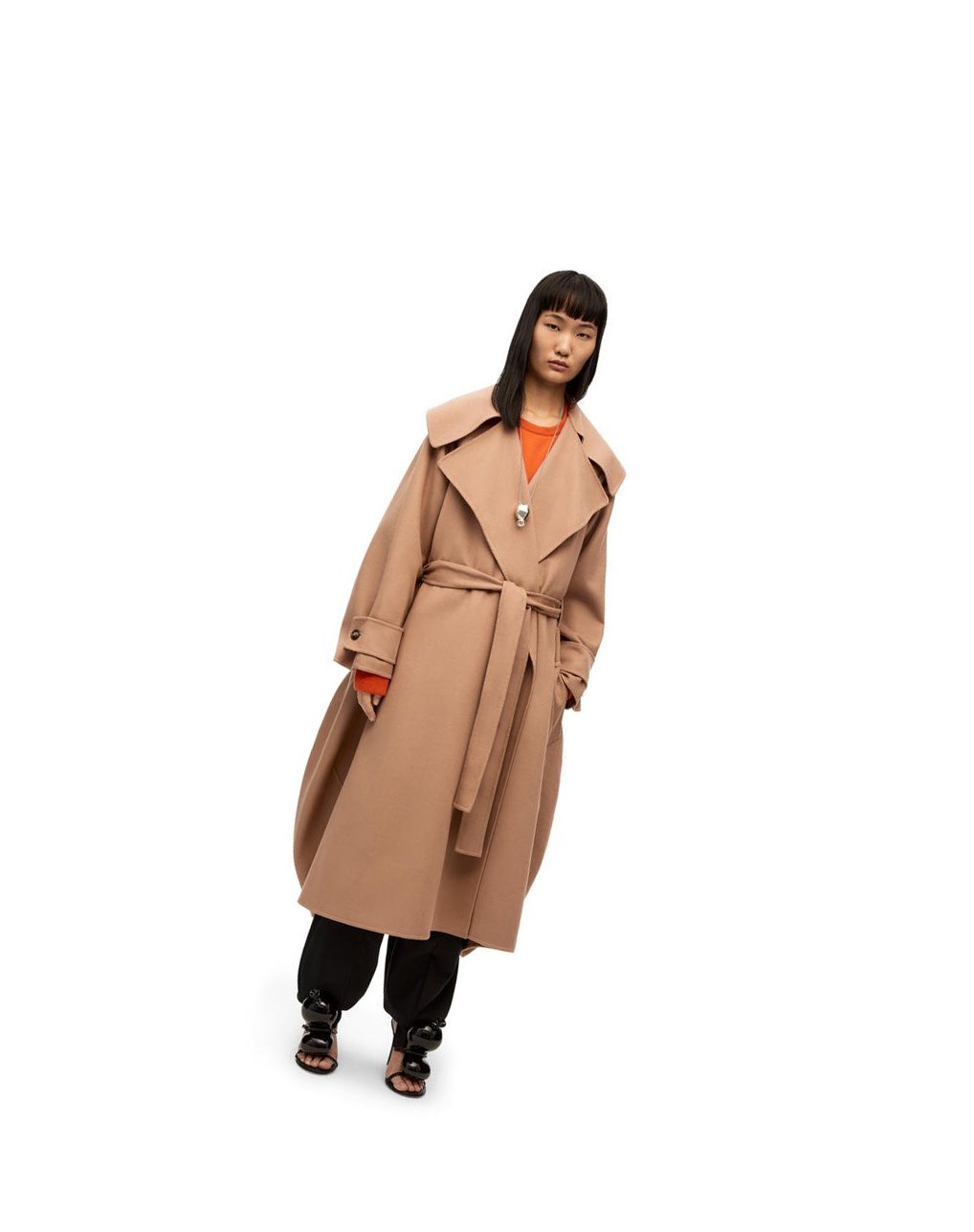 Loewe Belted coat in wool and cashmere Camel | 6247HUYOF