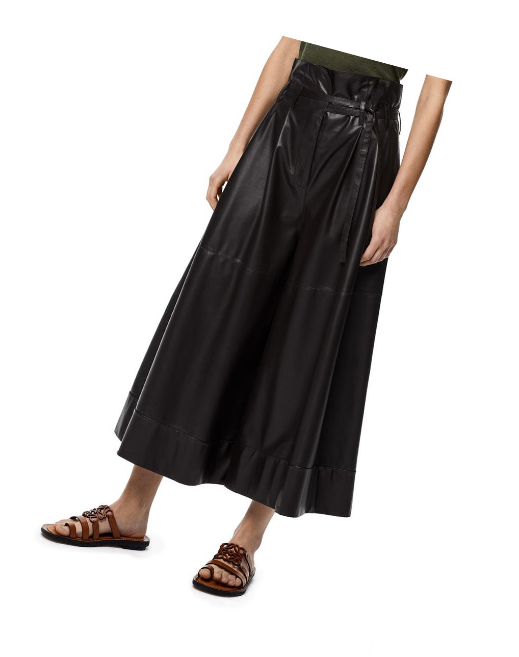 Loewe Belted culotte trousers in nappa Noir Marron | 6423GKDEQ