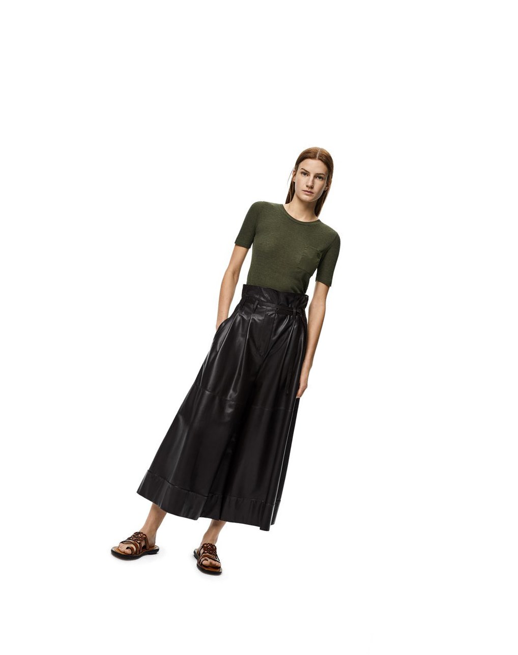 Loewe Belted culotte trousers in nappa Noir Marron | 6423GKDEQ