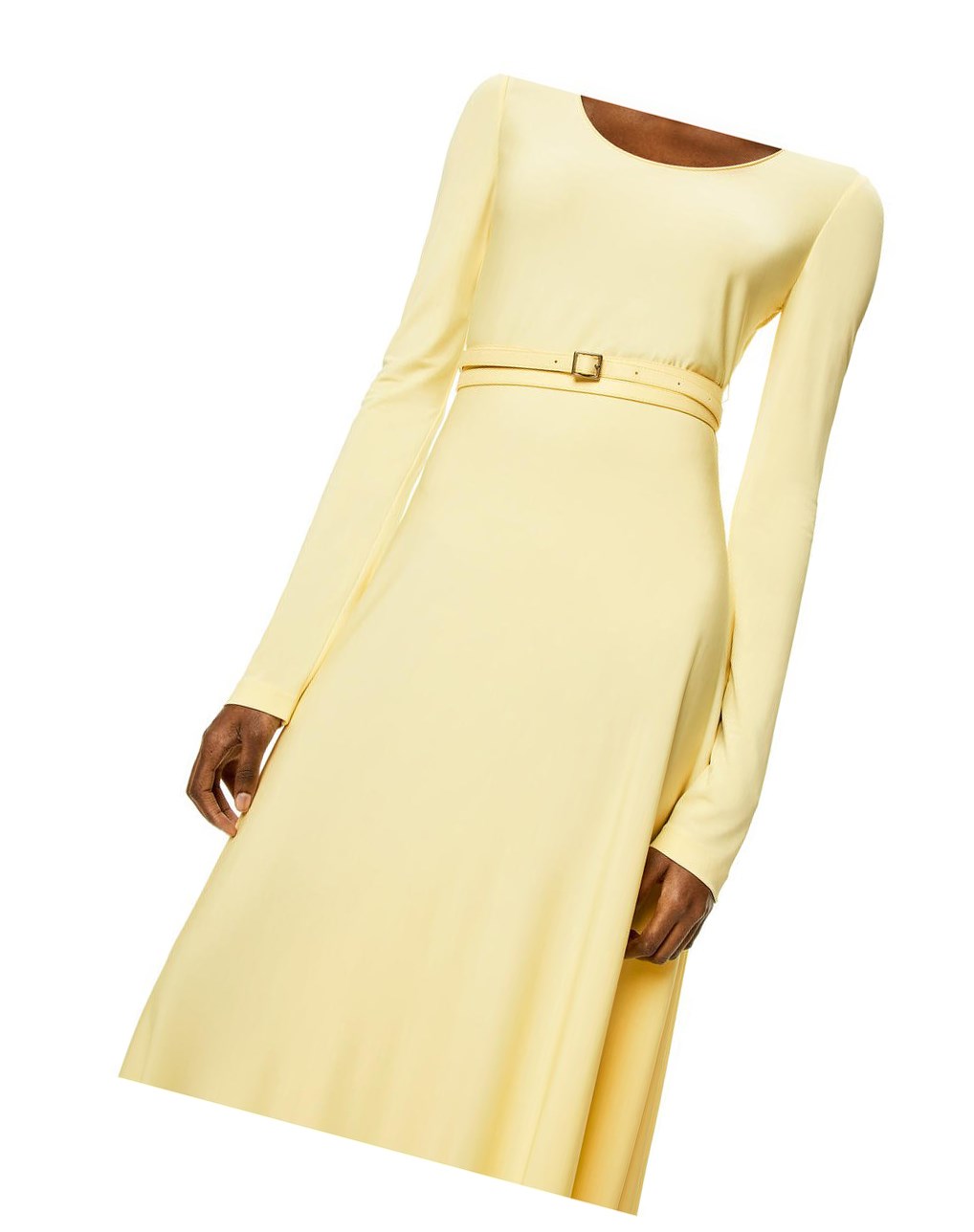 Loewe Belted midi dress in viscose Jaune Clair | 2508JSIGX