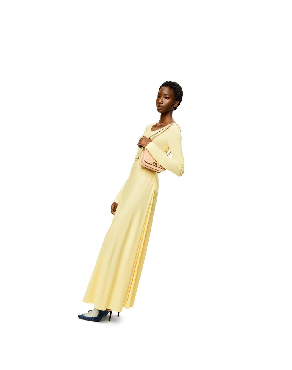 Loewe Belted midi dress in viscose Jaune Clair | 2508JSIGX