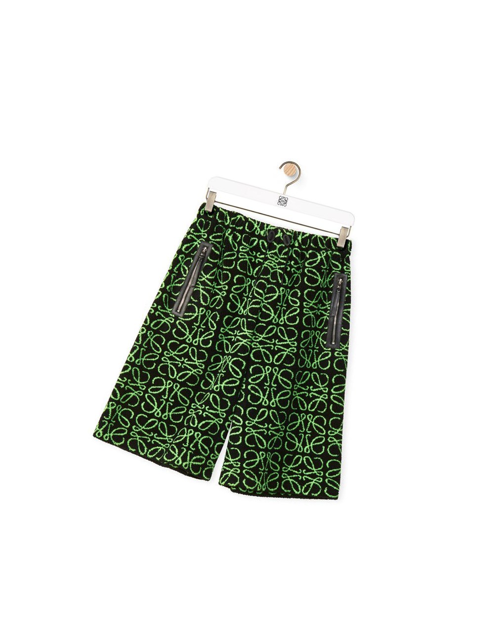 Loewe Bermuda shorts in Anagram jacquard fleece Noir Vert | 5973REJFU