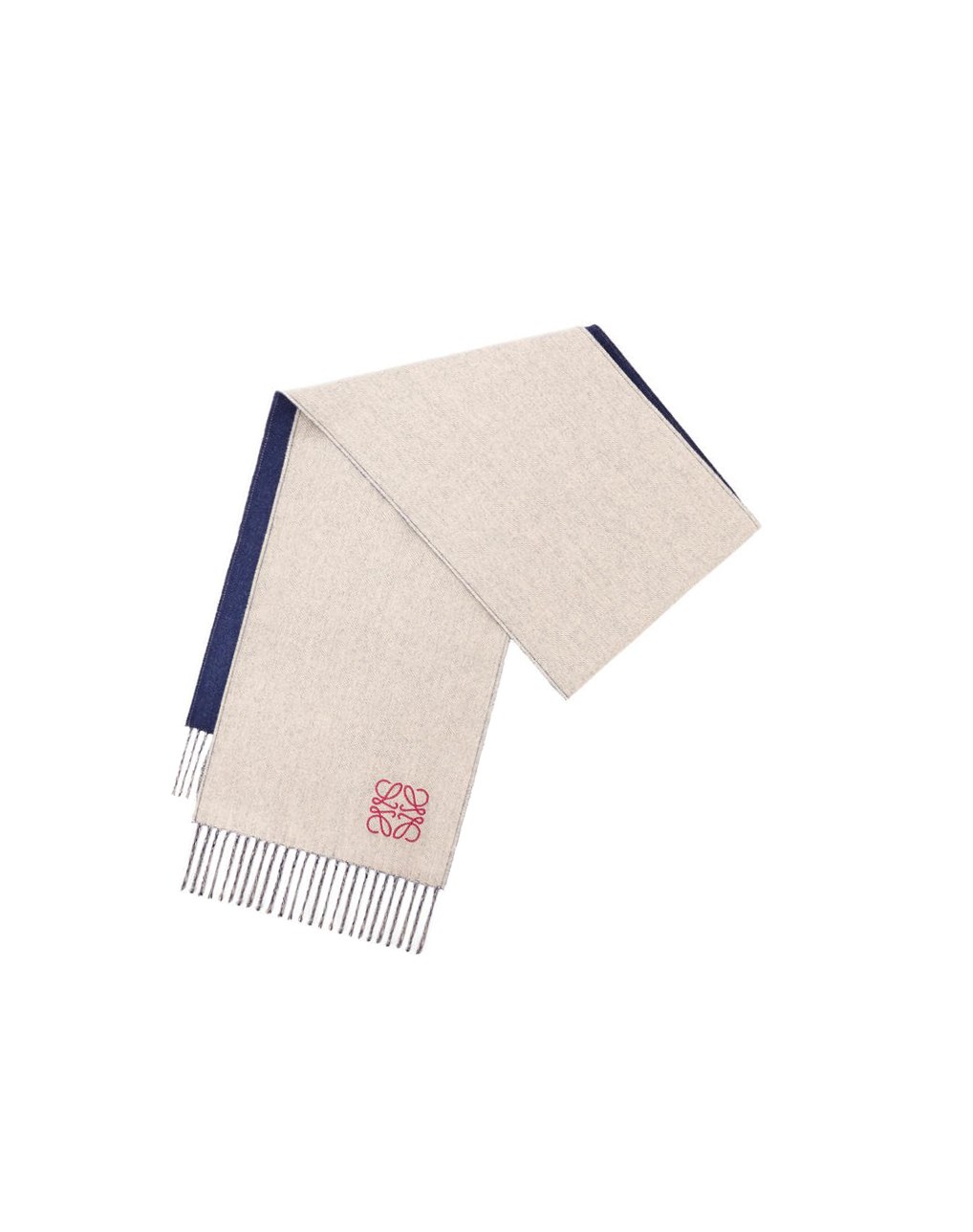 Loewe Bicolour scarf in wool and cashmere Bleu Marine Blanche | 0398MGUIX