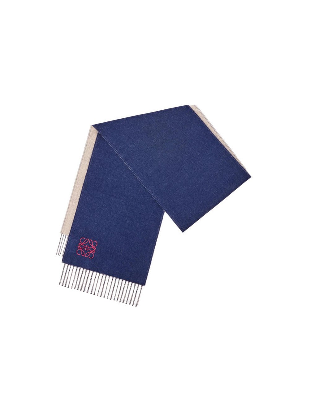 Loewe Bicolour scarf in wool and cashmere Bleu Marine Blanche | 0398MGUIX