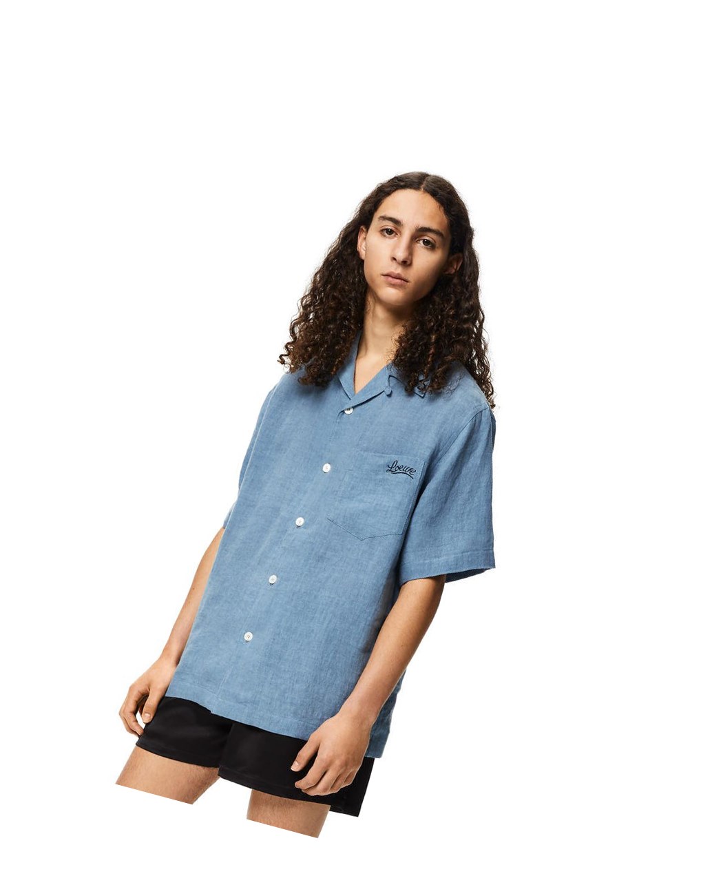 Loewe Bowling shirt in linen Bleu | 0431ZKCXA