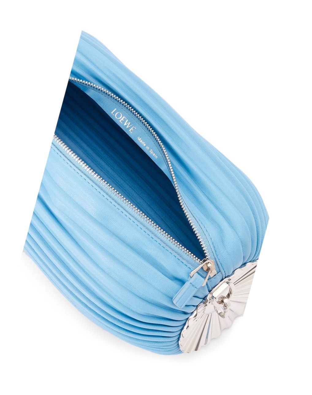 Loewe Bracelet pouch in pleated nappa with solar metal panel Bleu | 0425QOHDF